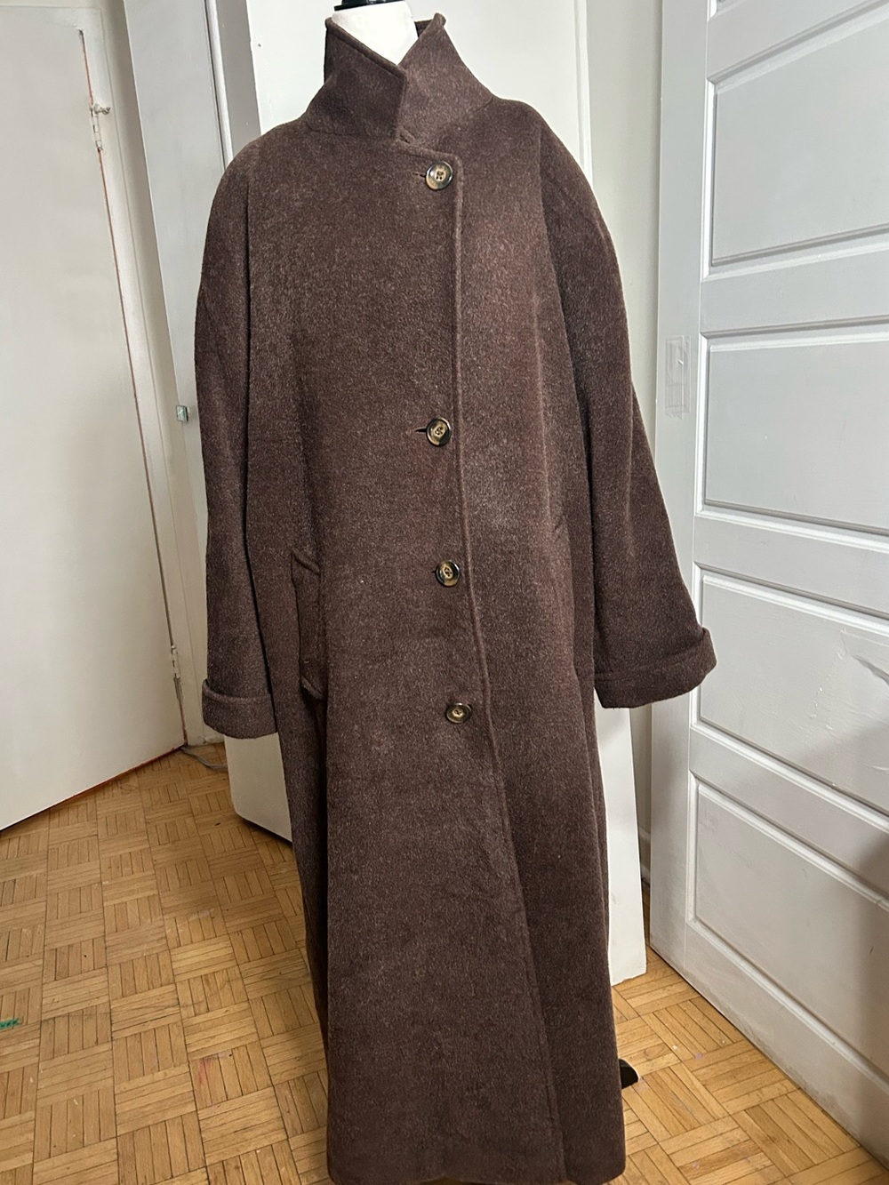 Alpaca Mohair Wool Long Coat Brown Size 16 Very Good Condition Made in Canada